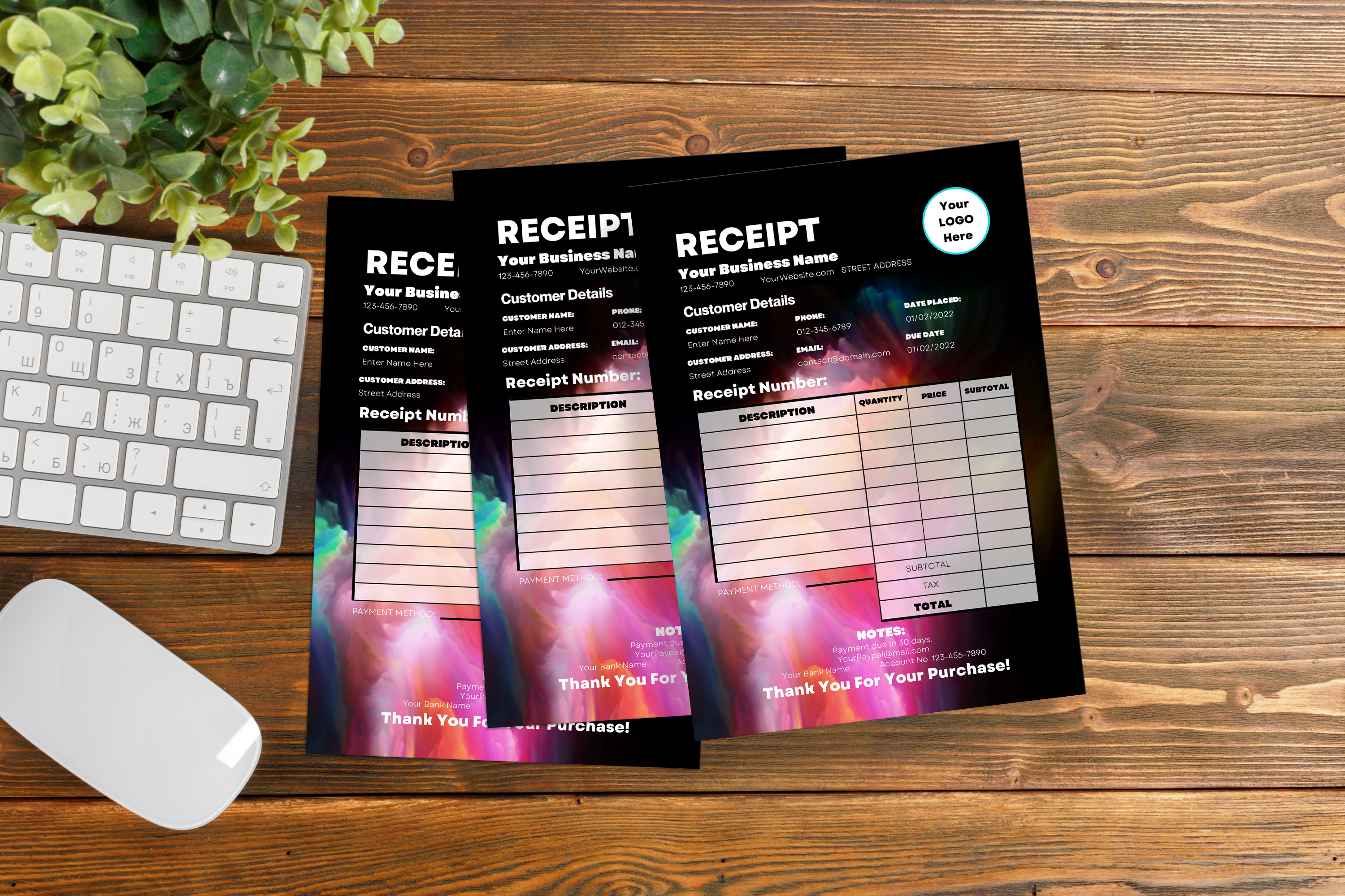 Creative Pastel Rainbow Small Business Receipt Template