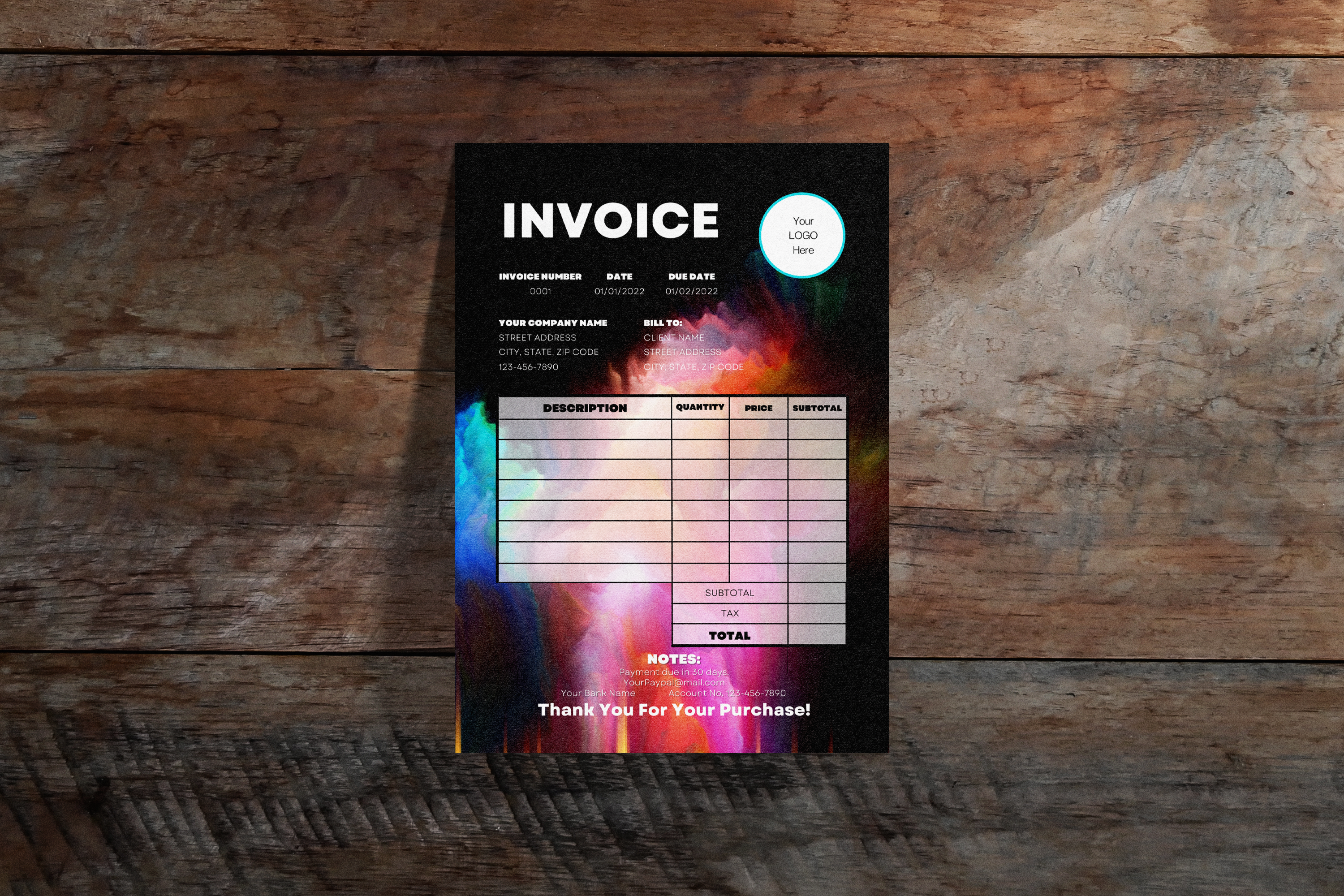 Creative Rainbow Business Invoice Template