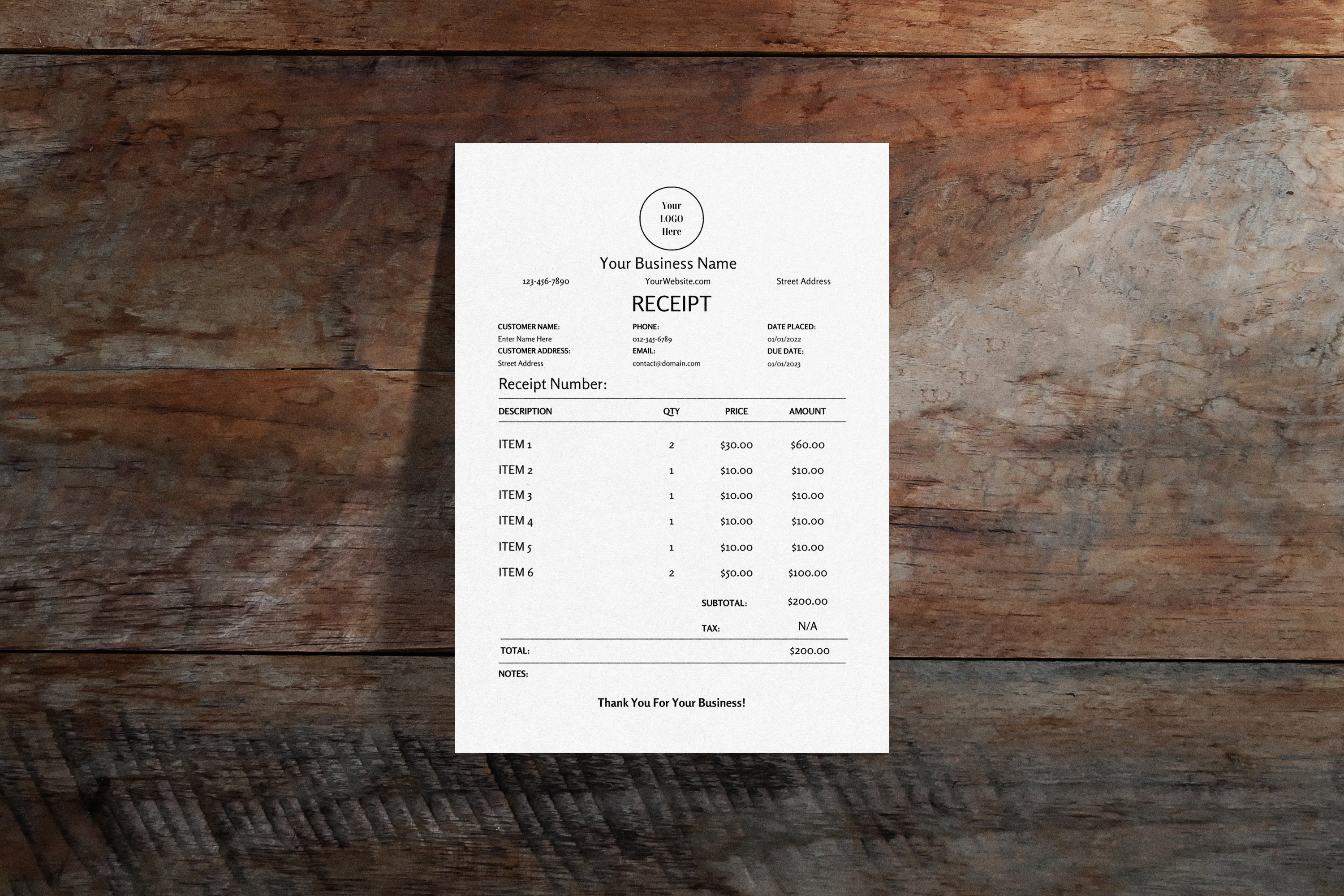 Editable Minimal Receipt Template