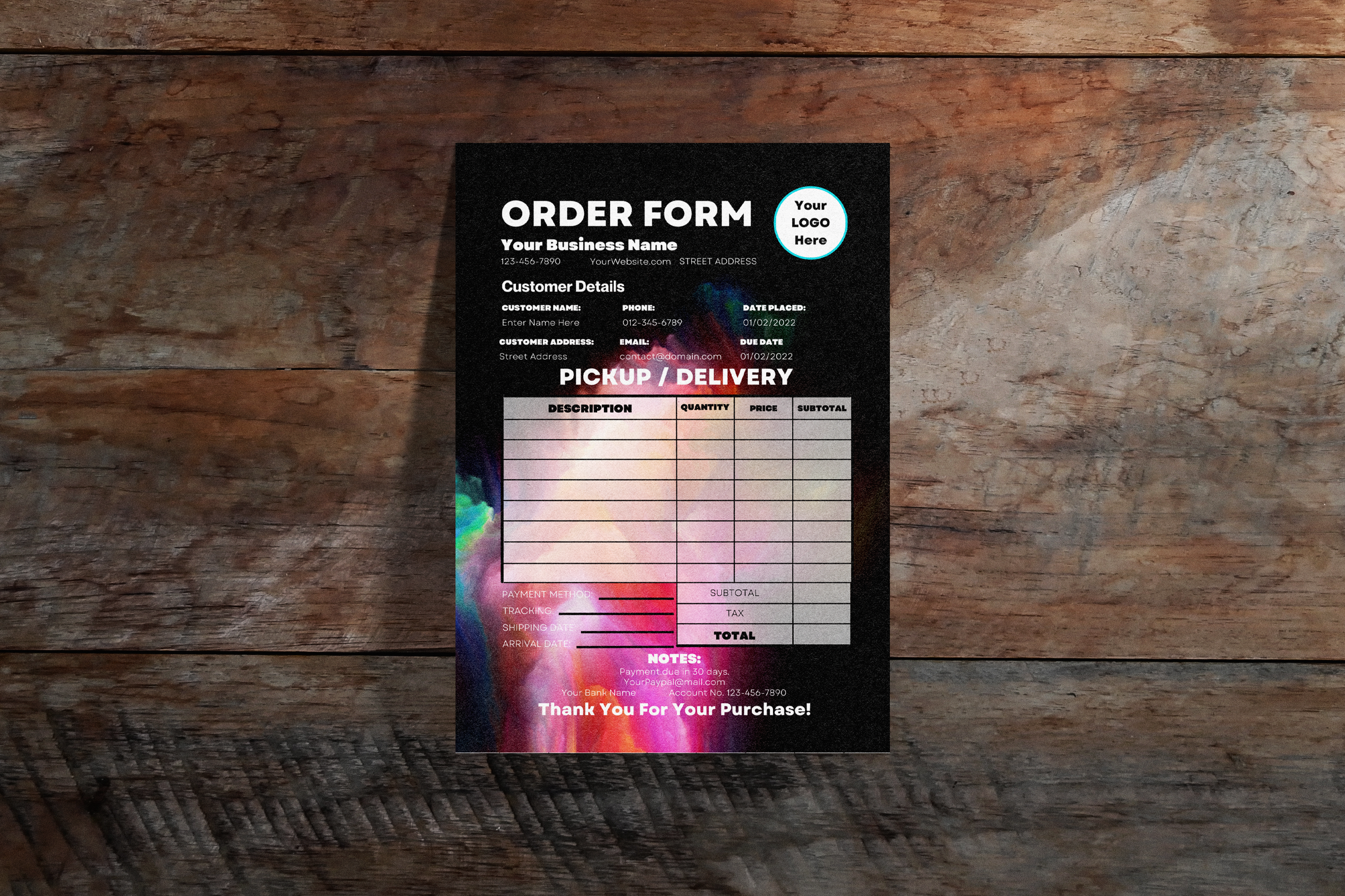 Editable Craft Order Form Template