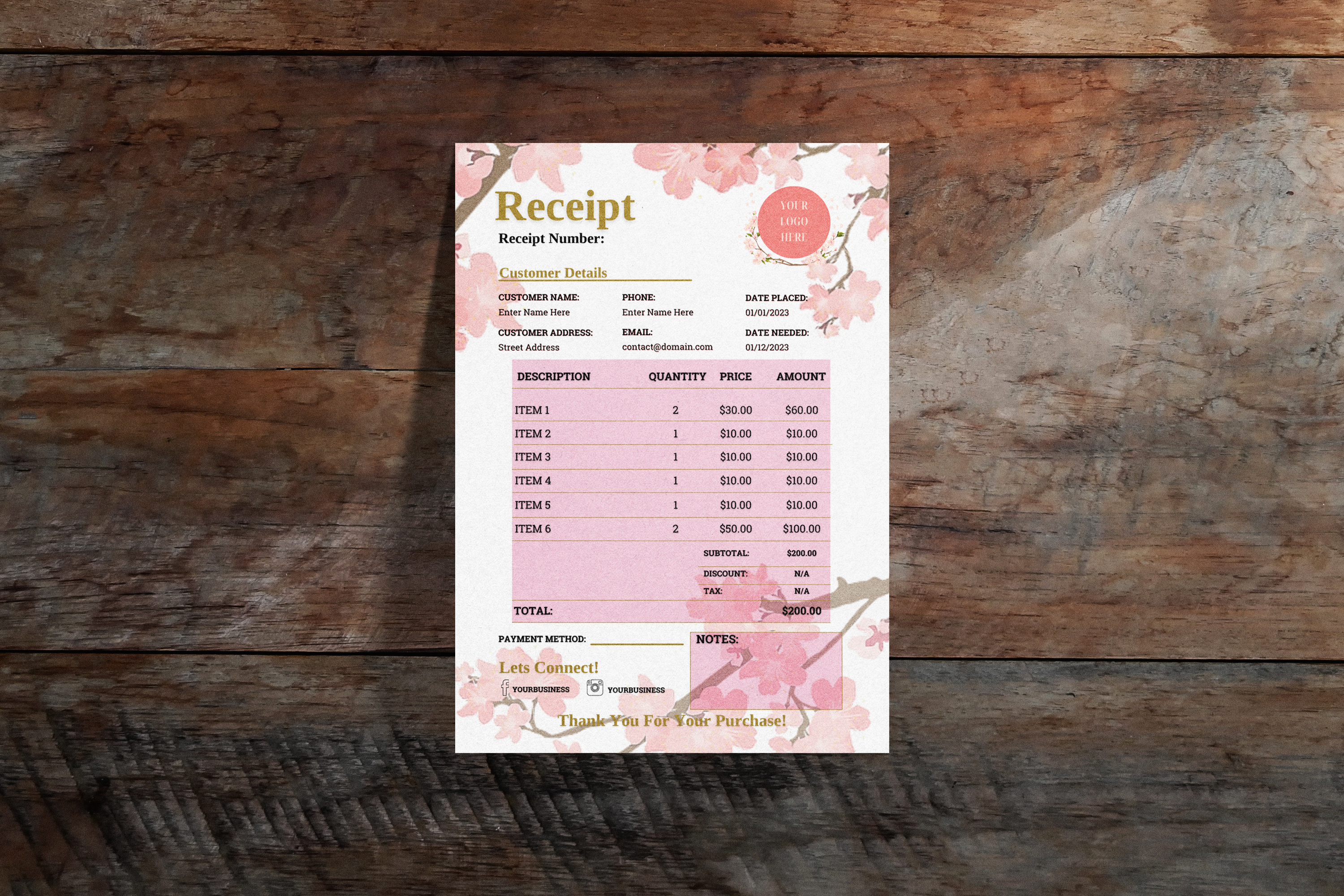 Floral Business Receipt Template