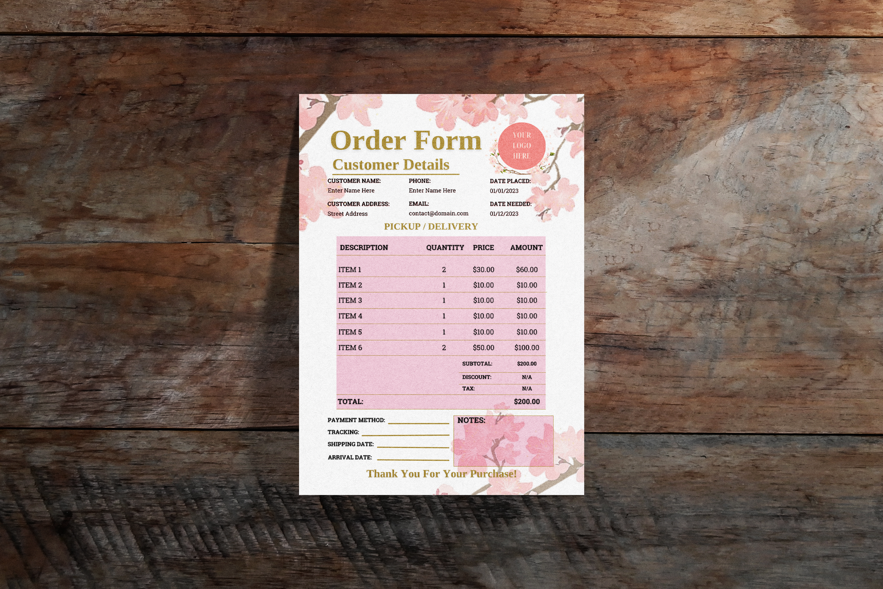 Floral Order Form Template