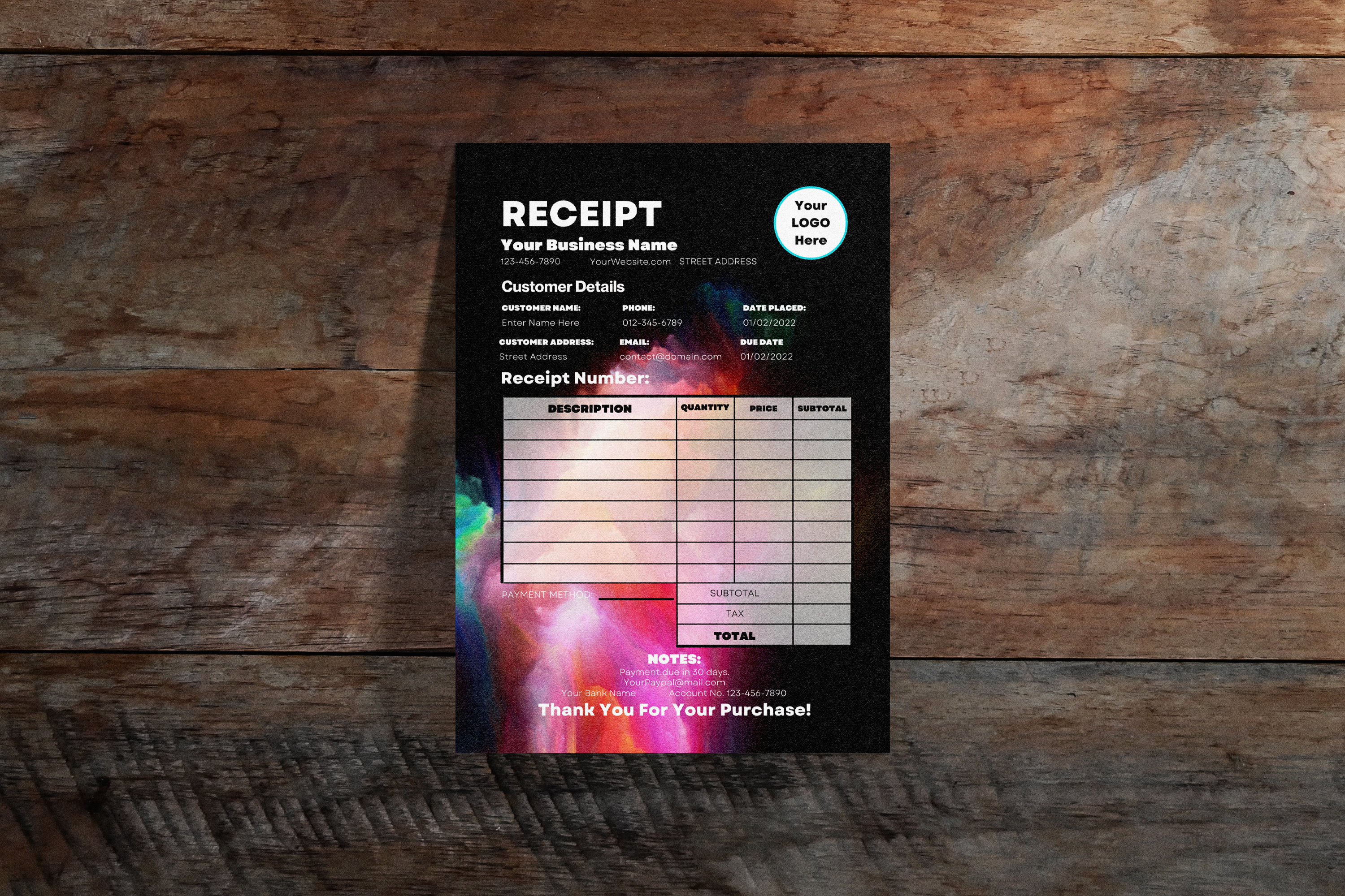 Creative Pastel Rainbow Small Business Receipt Template