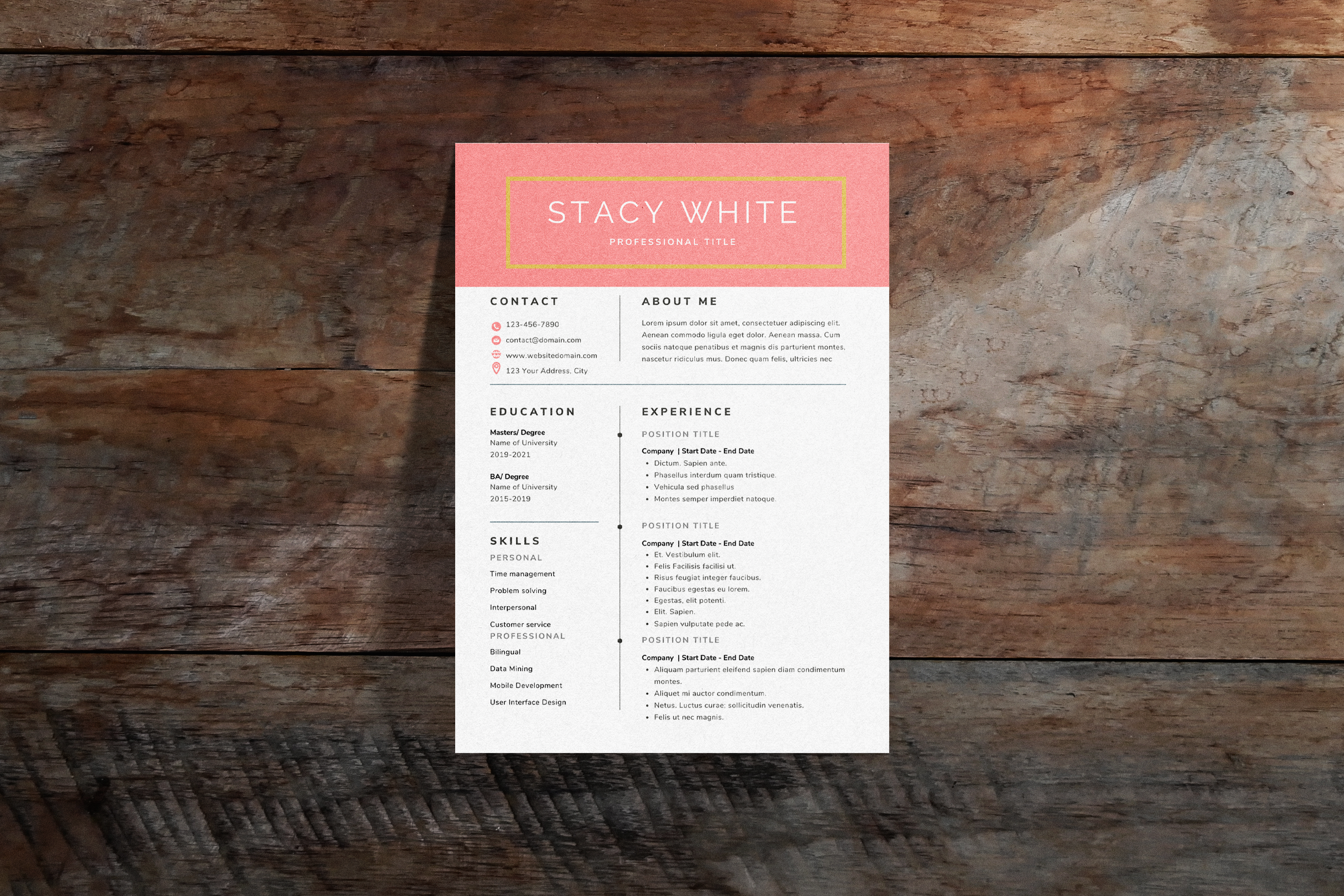 Professional Modern Resume CV Template for Word, Google Docs & Canva