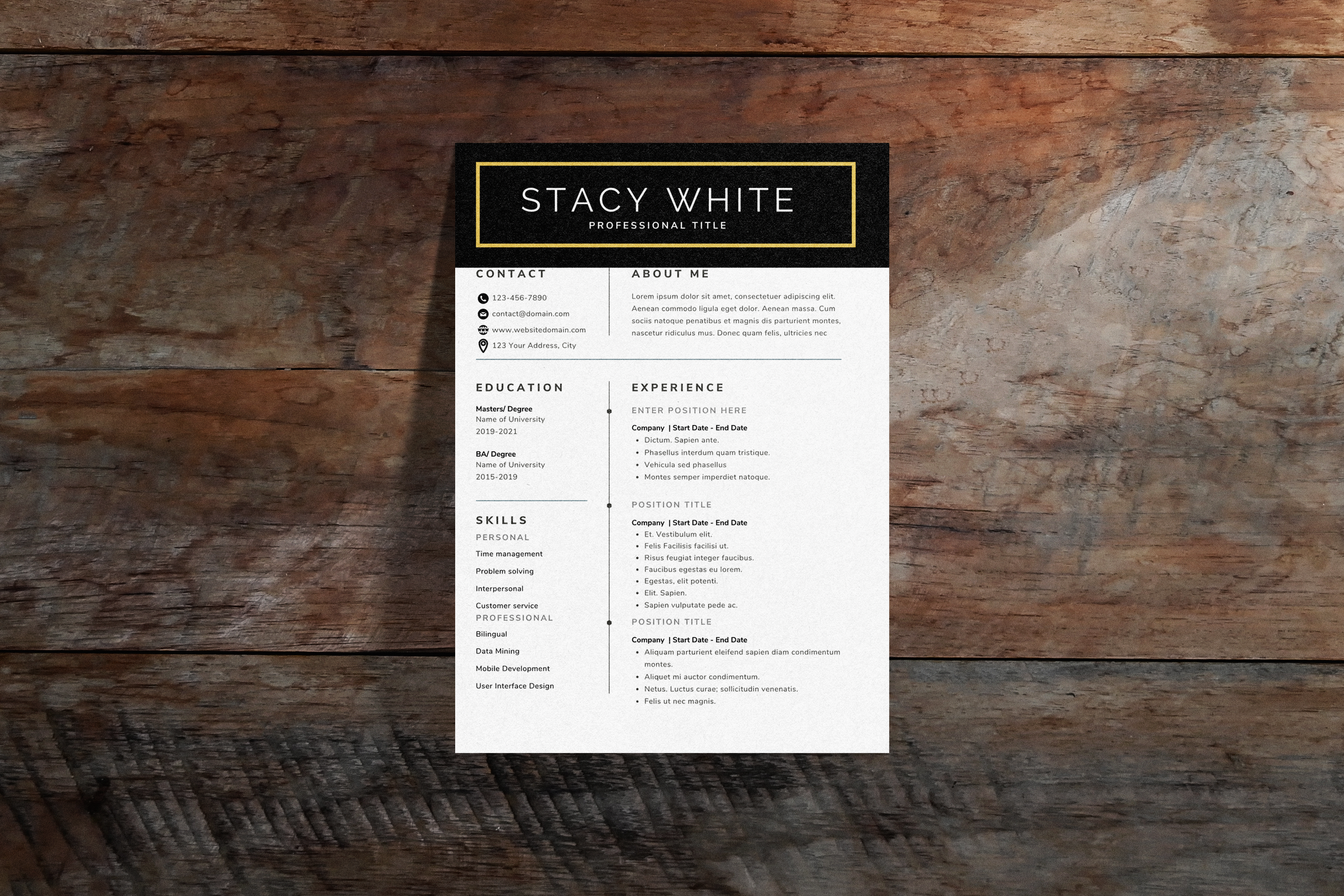 Professional Modern Resume CV Template for Word, Google Docs & Canva