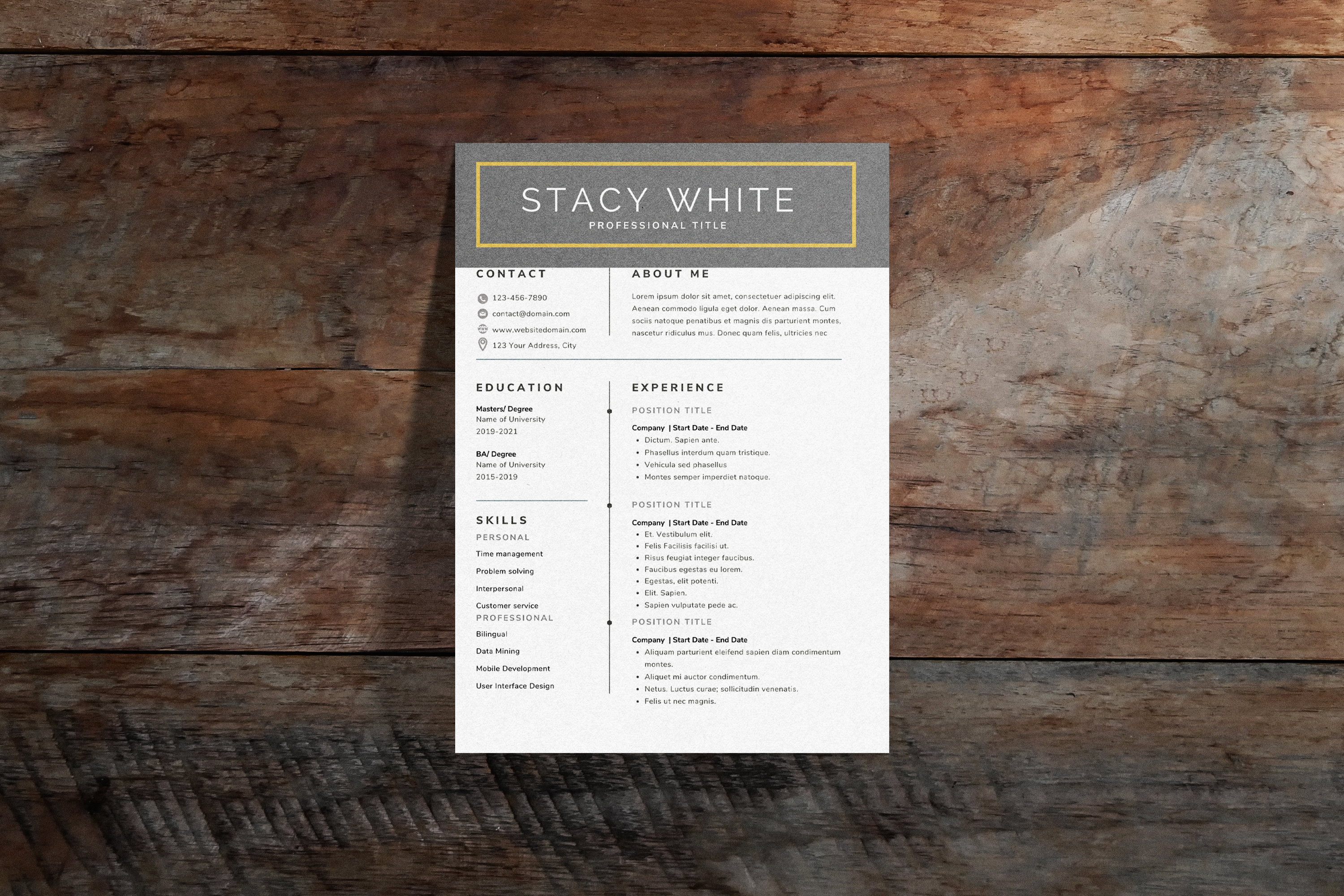 Professional Modern Resume CV Template for Word, Google Docs & Canva