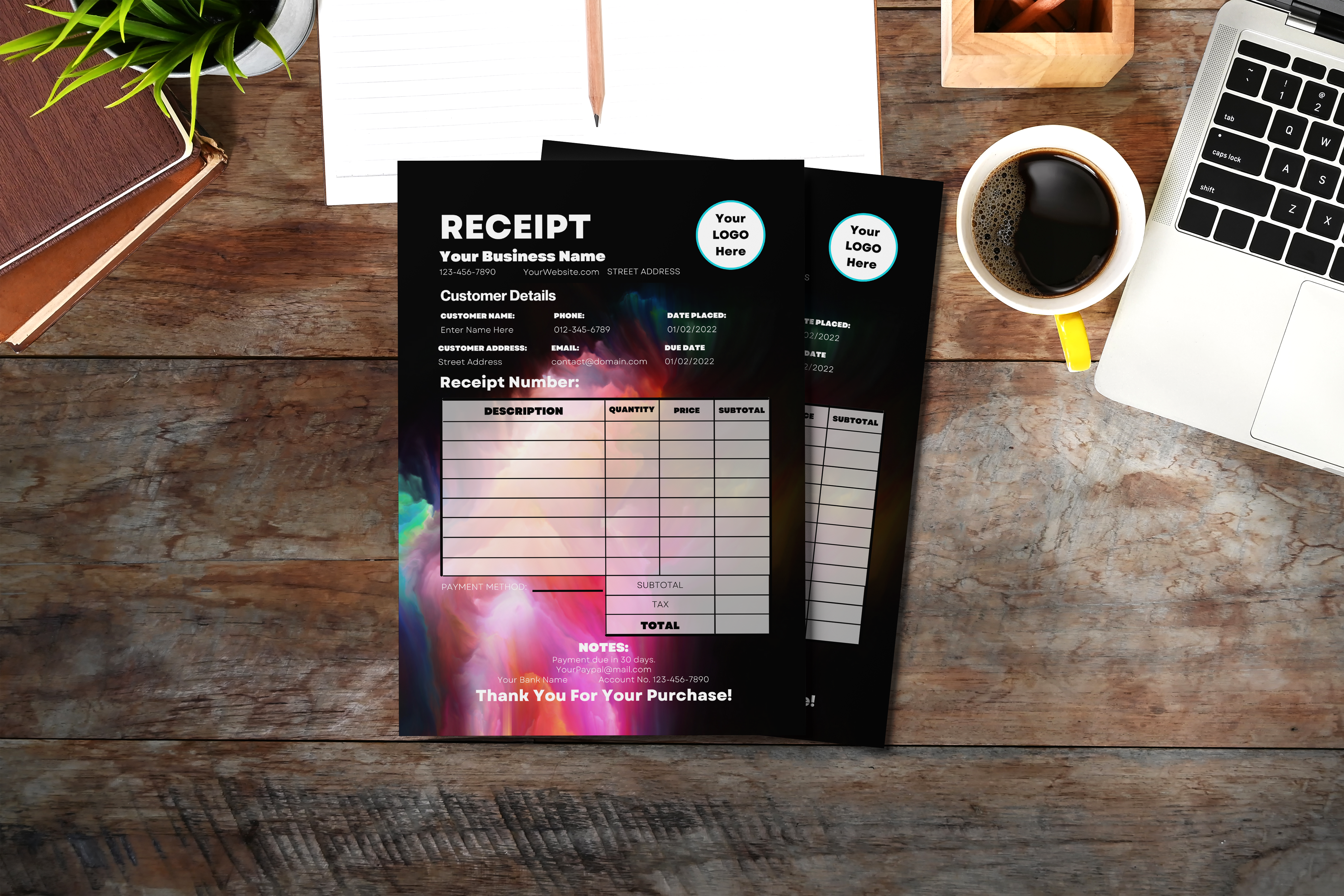 Creative Pastel Rainbow Small Business Receipt Template