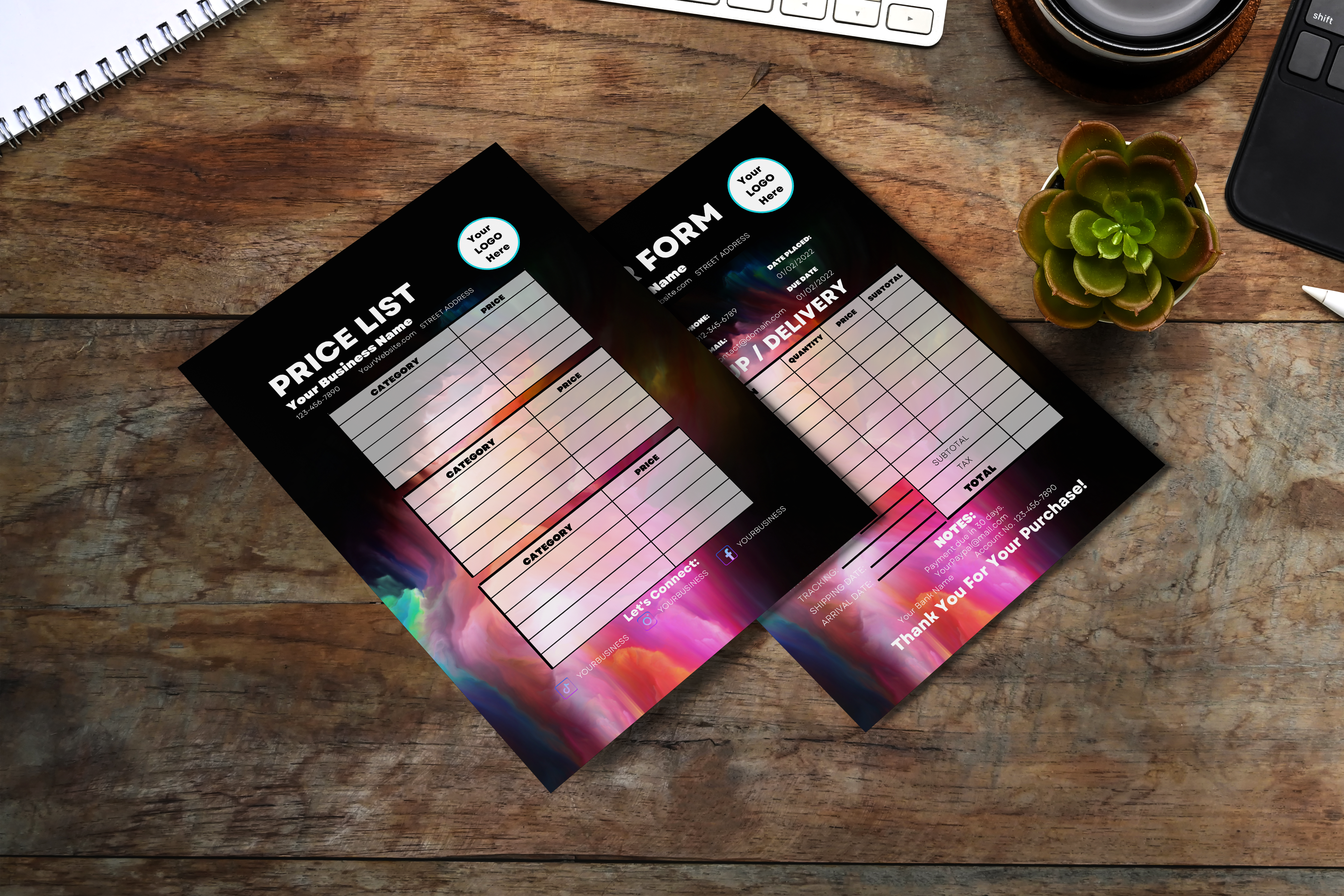 Complete Creative Pastel Rainbow Printable Stationery Template Bundle