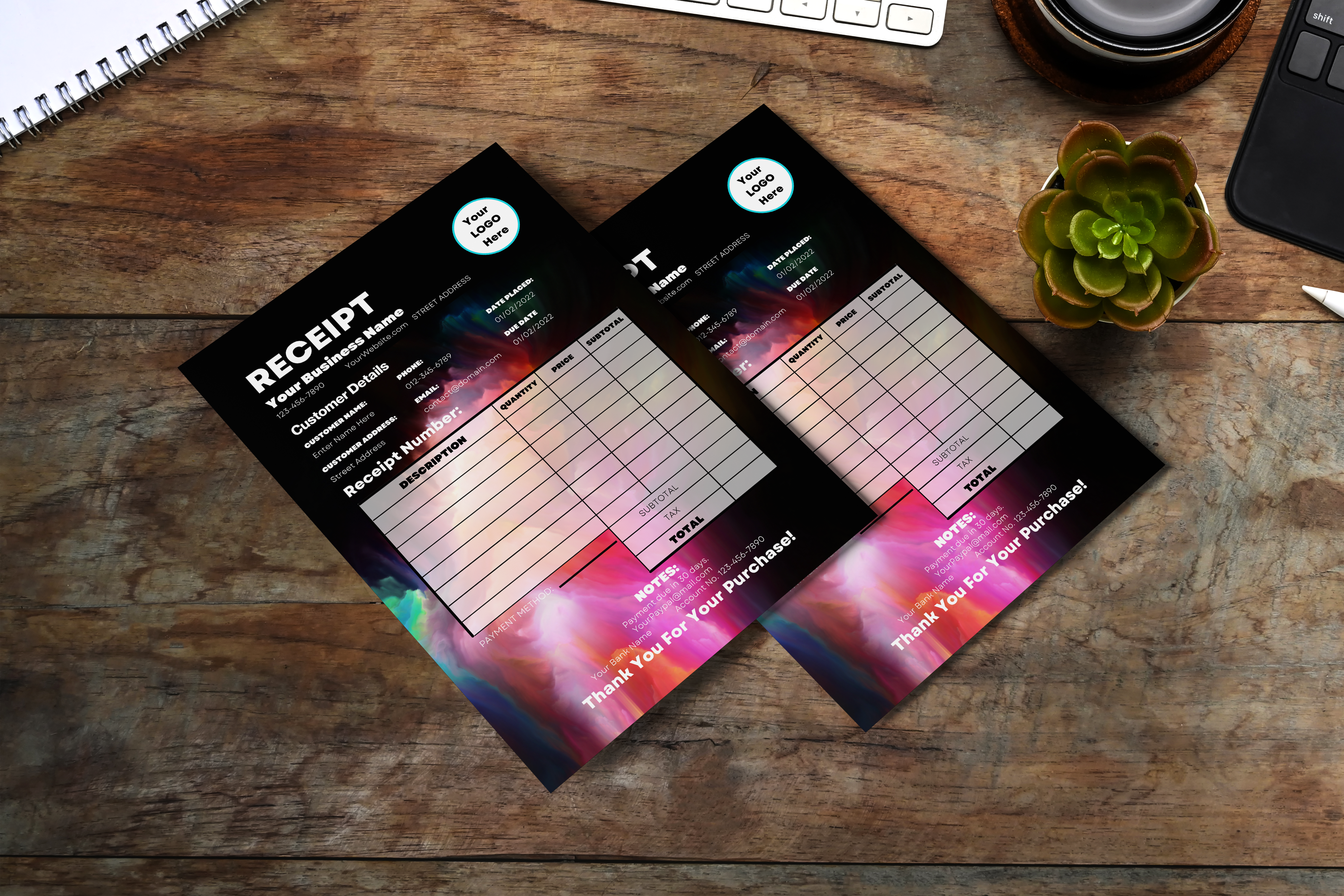 Creative Pastel Rainbow Small Business Receipt Template