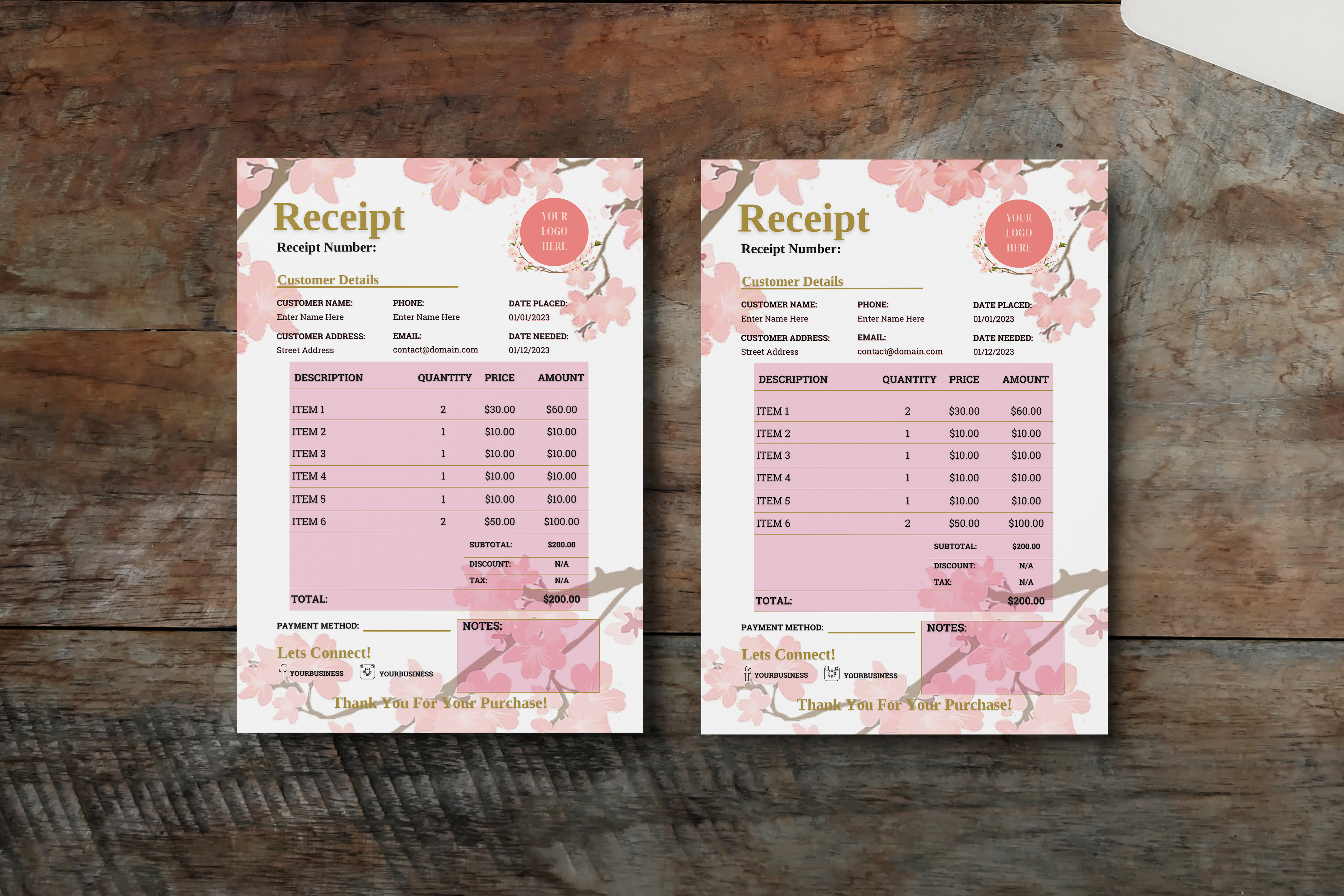 Floral Business Receipt Template