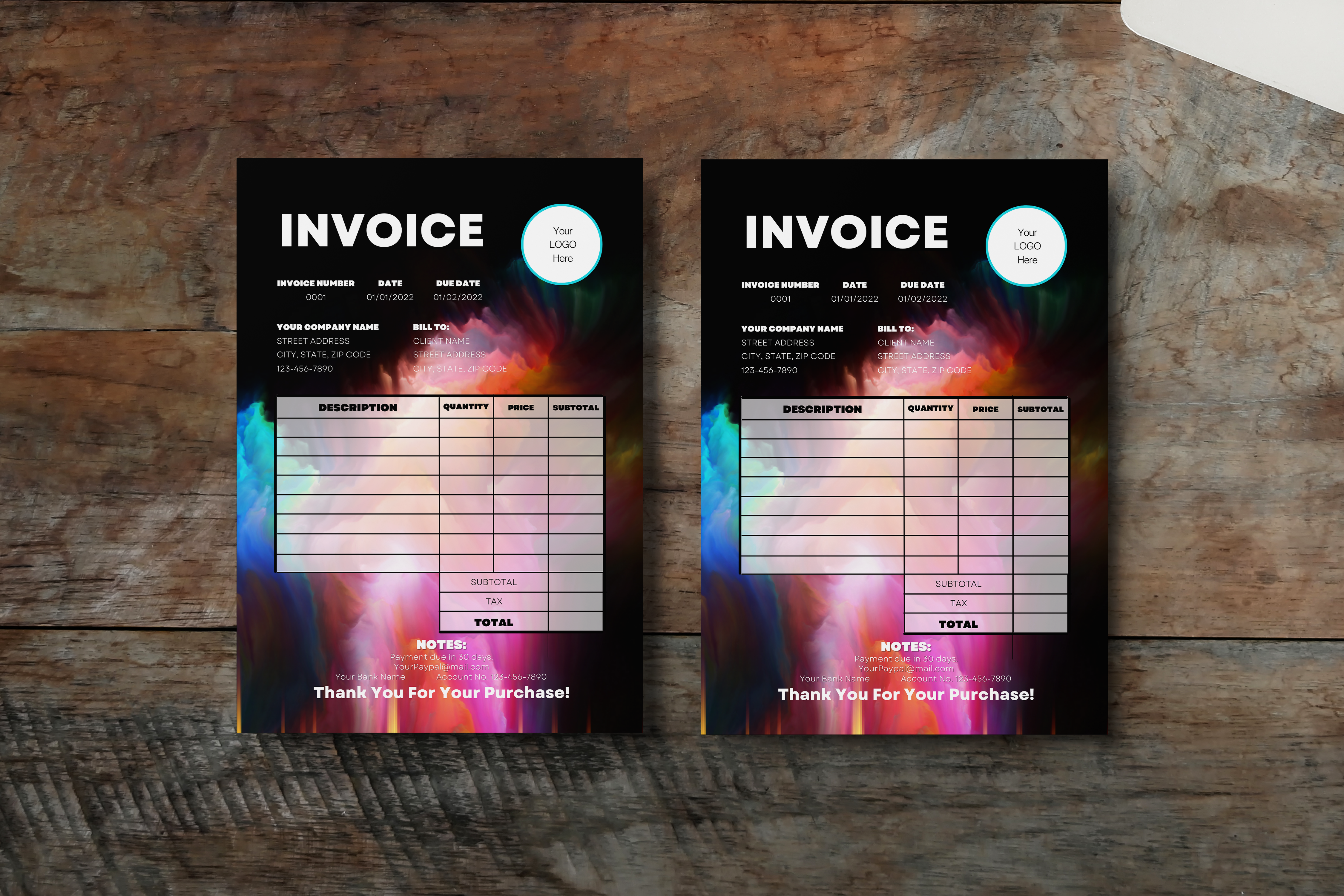 Creative Rainbow Business Invoice Template