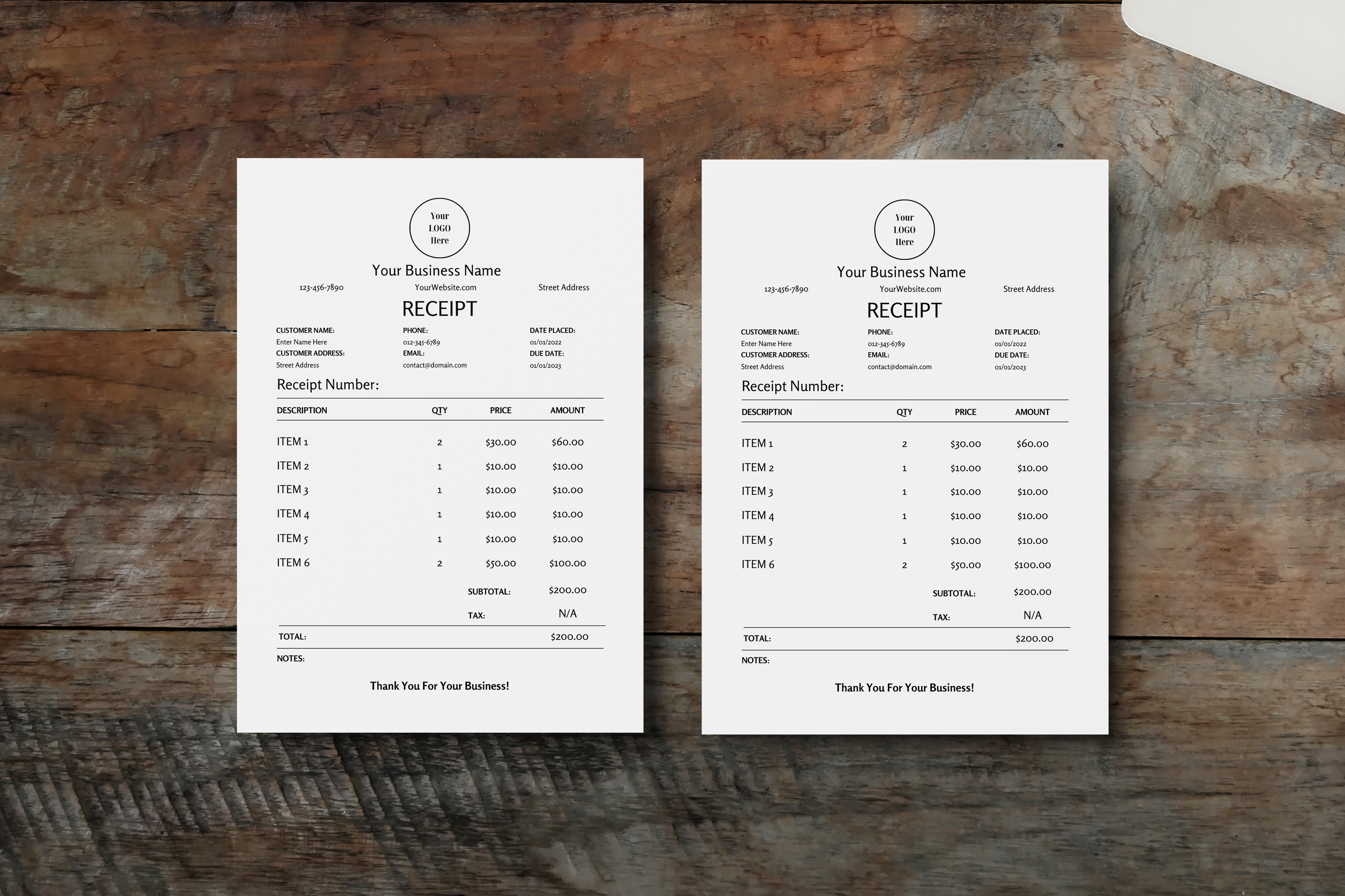 Editable Minimal Receipt Template