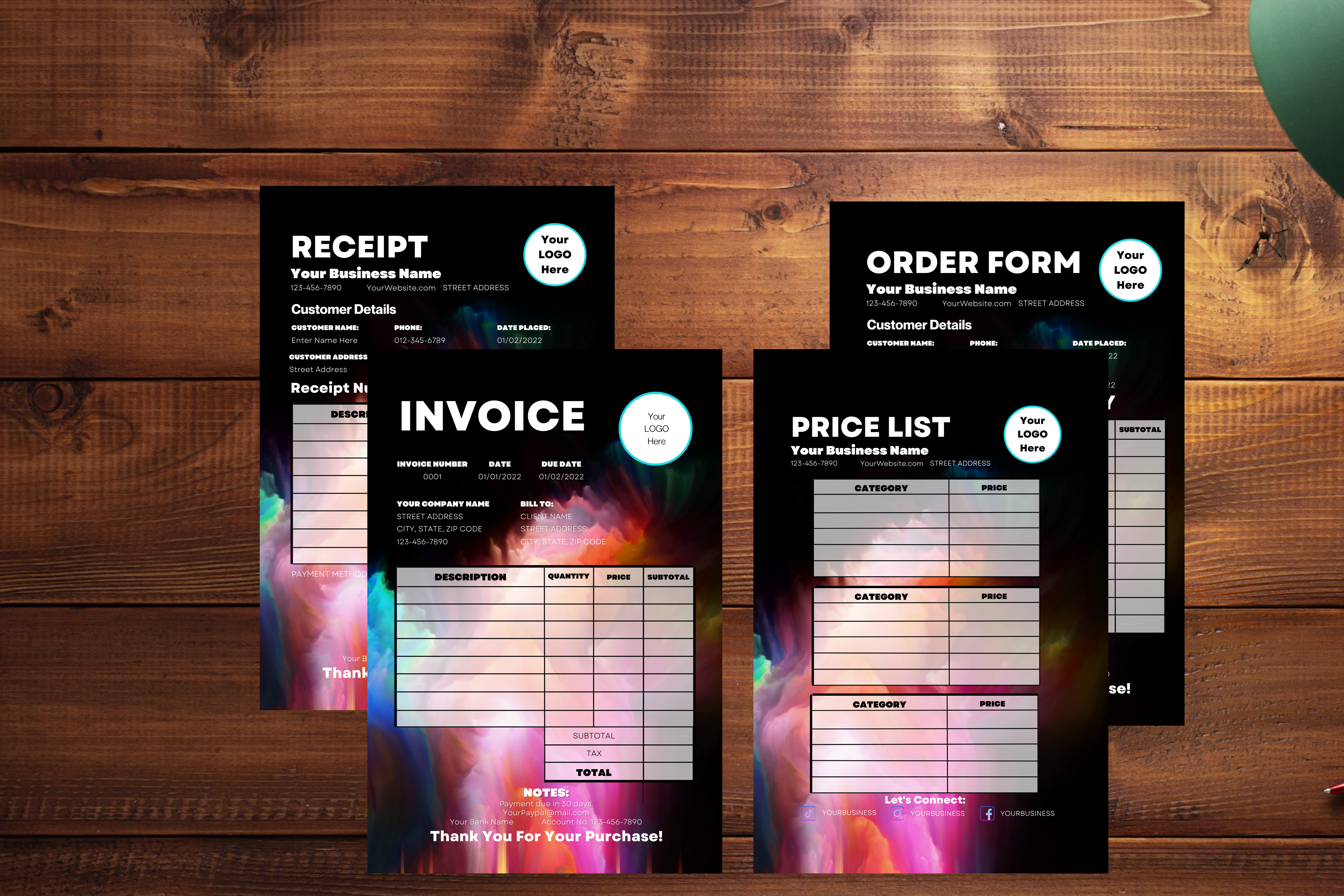 Complete Creative Pastel Rainbow Printable Stationery Template Bundle