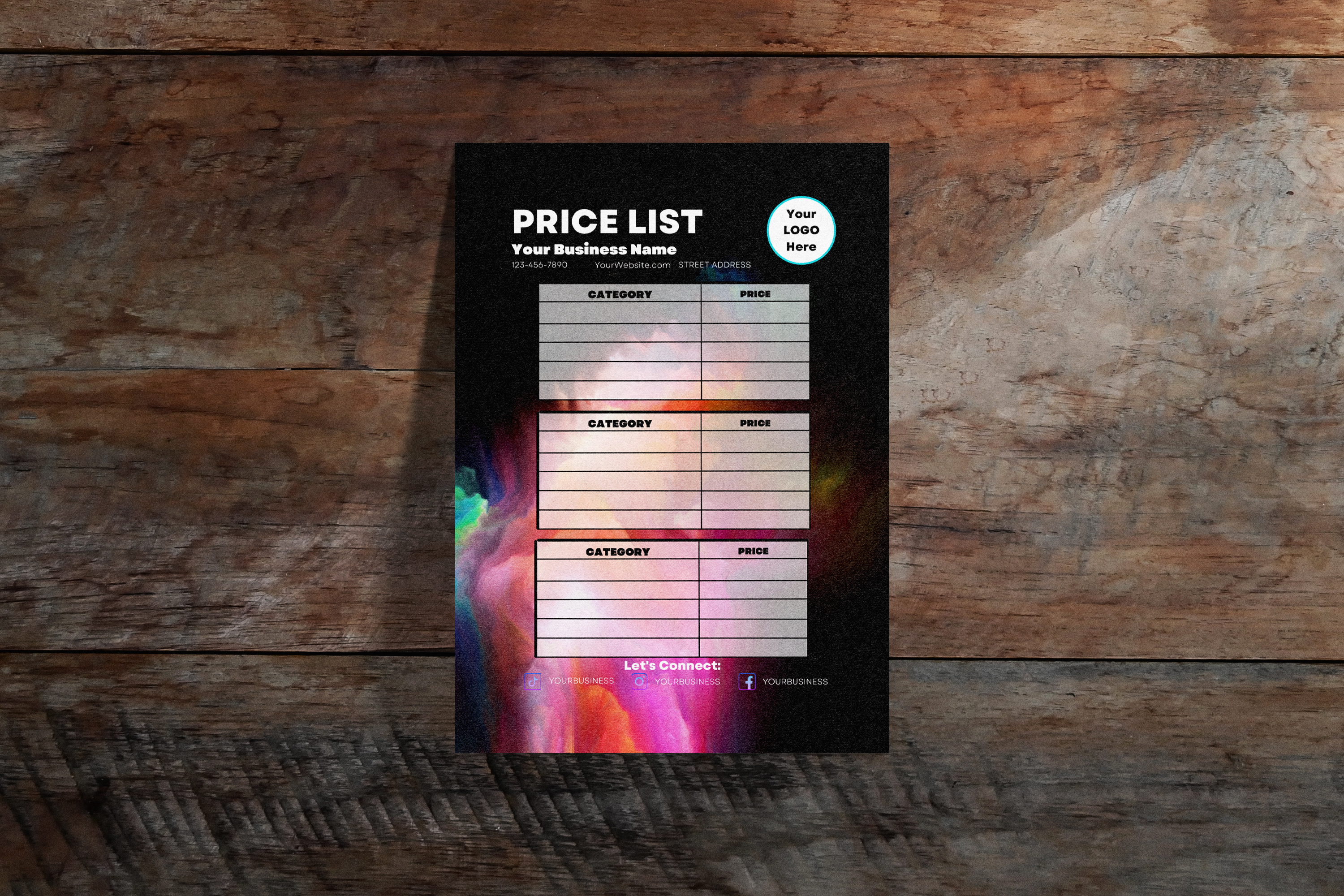 Creative Pastel Rainbow Price List Template