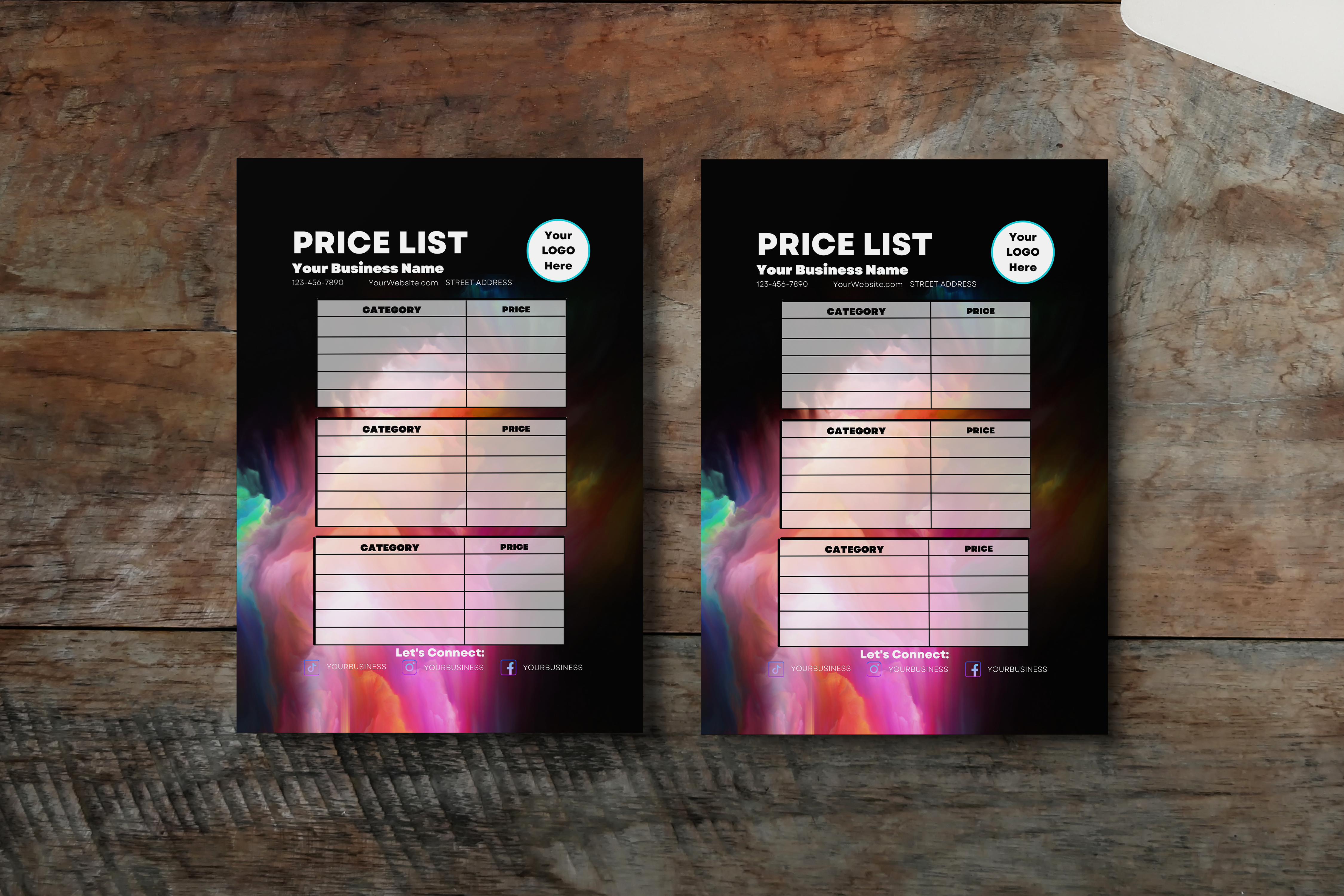 Creative Pastel Rainbow Price List Template