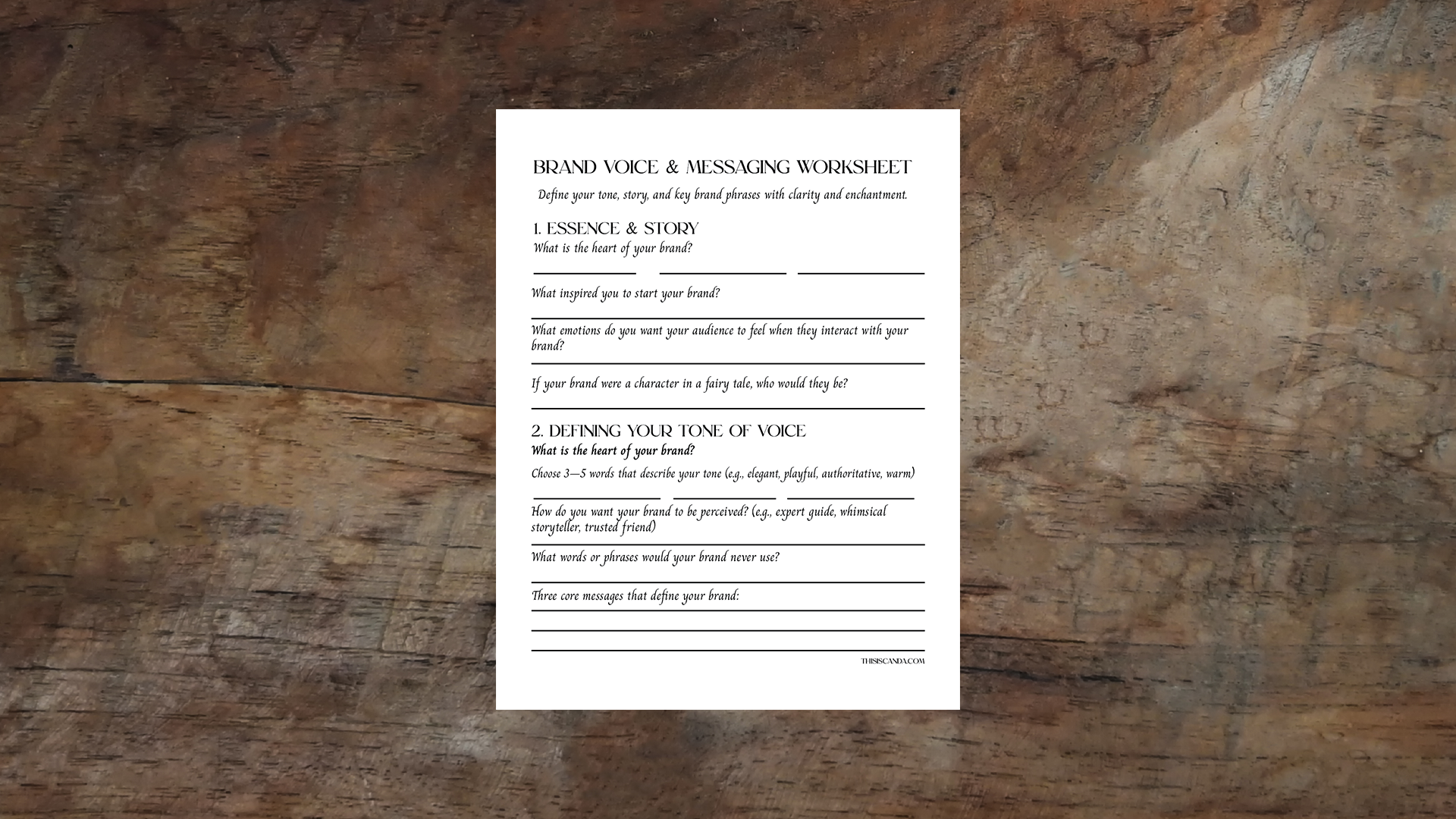 Magic Manifesto - Editable Brand Voice & Messaging Worksheet