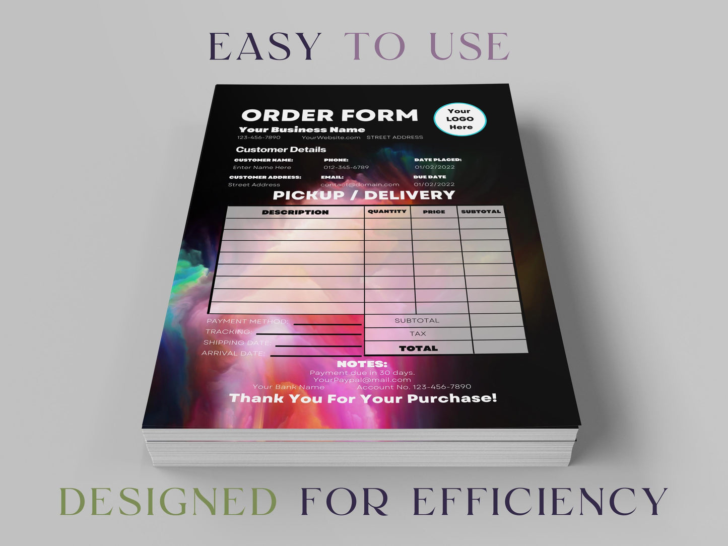 Editable Craft Order Form Template, Custom Purchase Order Form, Cake Order Form, Sales Tracker Form, Small Business Form, Business Invoice