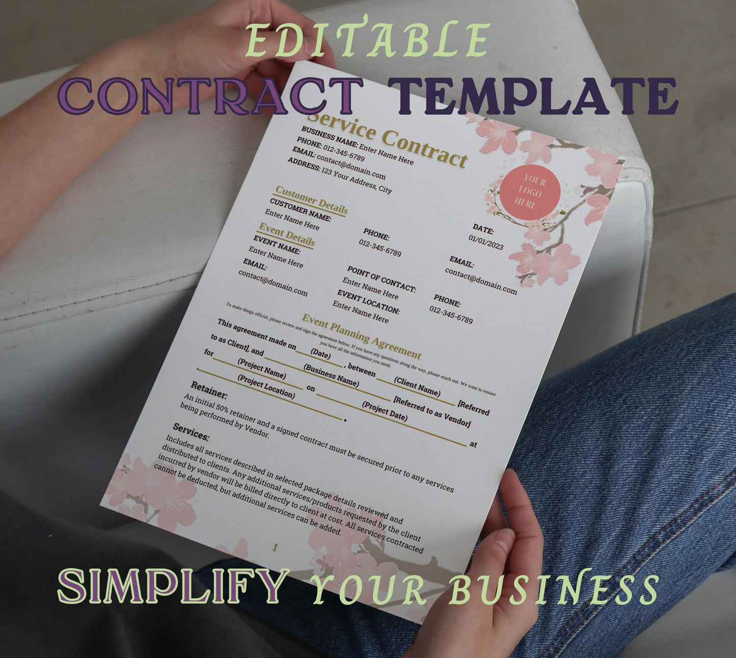 Event/Wedding Planner/Florist/Photography Contract Template Business Client Intake Form Terms of Service Agreement Onboarding Welcome Packet