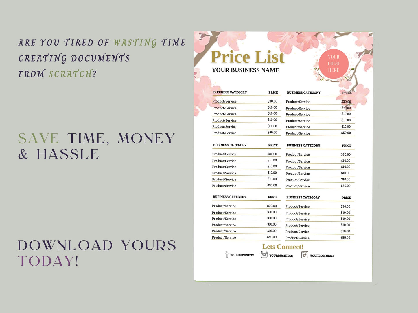 Event/Wedding Planner/Floral/Photography Price List Template Wholesale Catalog Line Sheet Marketing Small Business Product Packaging Form