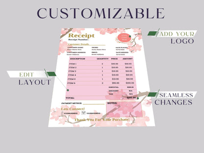 Event/Wedding Planner/Floral/Photography Business Receipt Quote Template Payment Receipt Business Order Tracker Form Bill Estimate Template