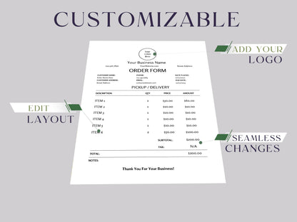 Minimal Purchase Order Form Template| Customer Billing Statement | Small Business Invoice Template Download | Custom Order Form |Photography