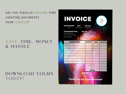 Creative Rainbow Business Invoice Template Word Editable Freelance Craft Order Form Marketing Small Business for Sale Printable Stationery