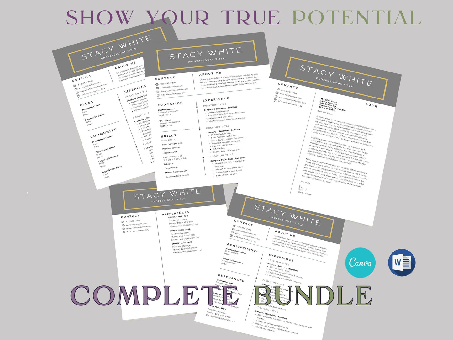 Modern CV Resume Template Bundle for MS Word, Google Docs, & Canva