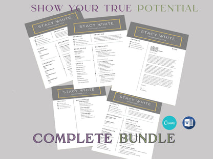 Modern CV Resume Template Bundle for MS Word, Google Docs, & Canva