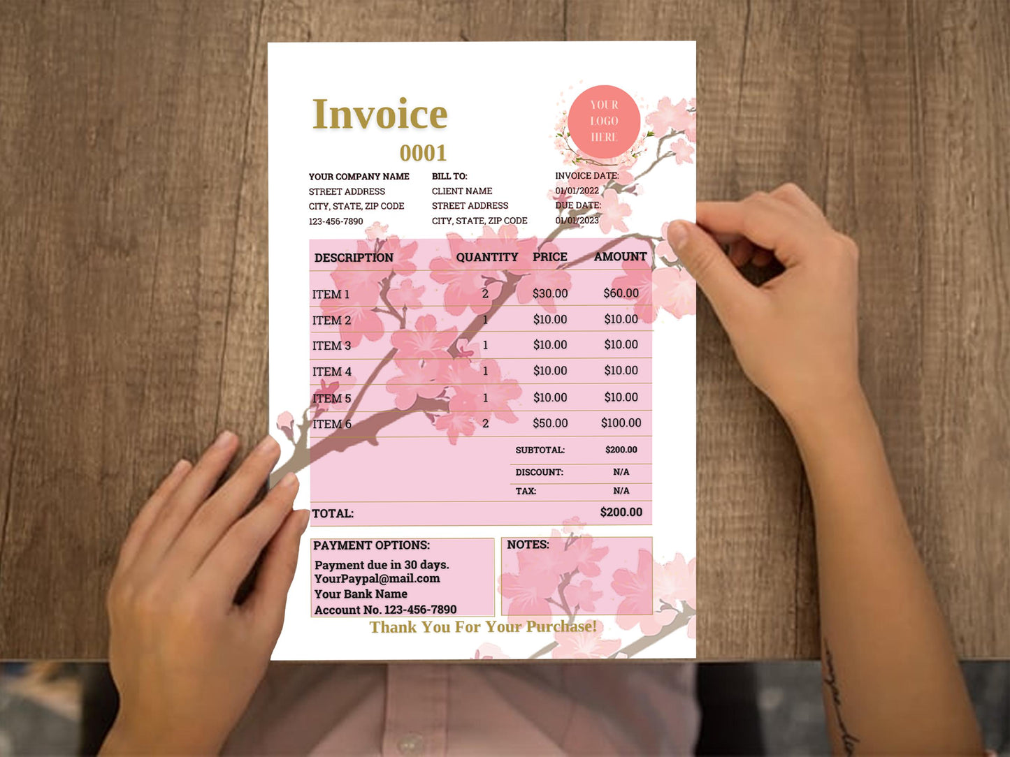 Event/Wedding Planner/Floral Invoice Template Word/Google Docs/PDF/PNG/Canva Marketing Small Business Billing Cute Custom Florist Order Form