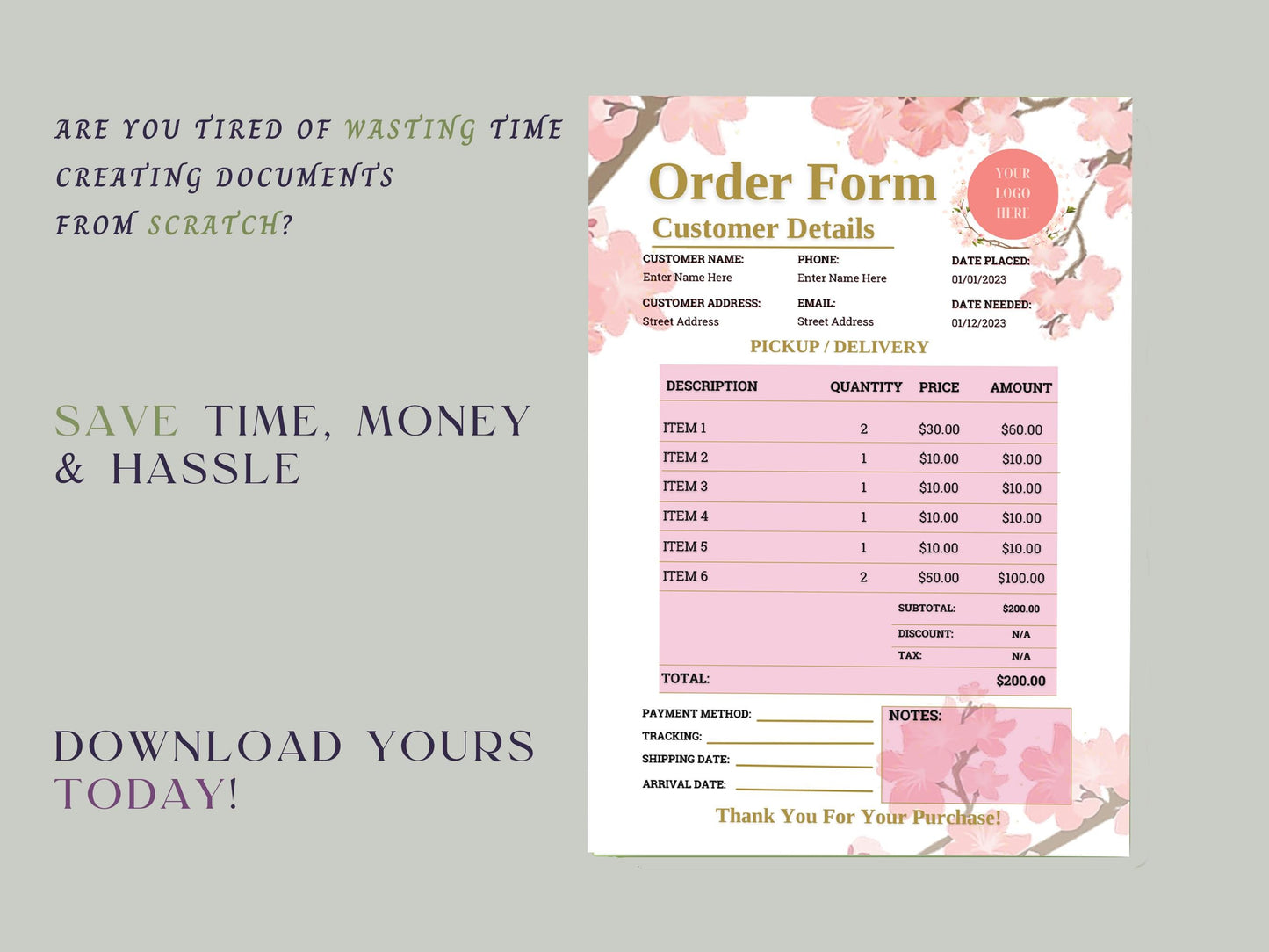 Event/Wedding Planner/Floral/Photography Print Order Form Template Custom Wholesale Catalog Purchase Order Tracker Small Craft Business Form