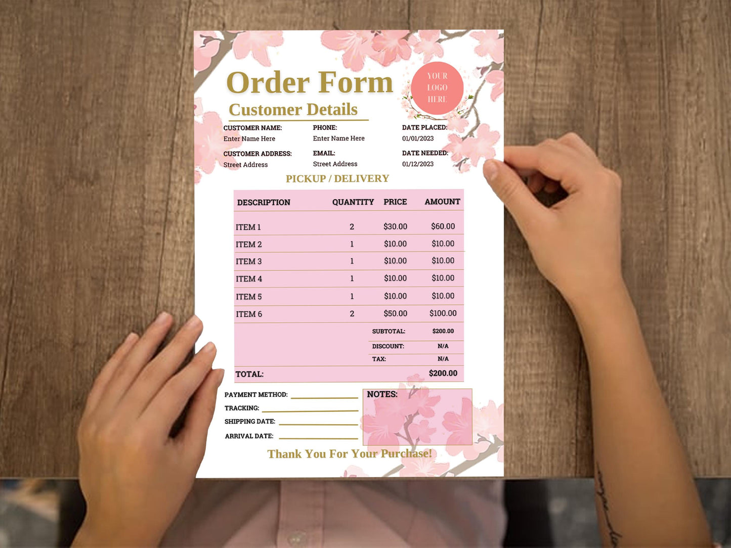 Event/Wedding Planner/Floral/Photography Print Order Form Template Custom Wholesale Catalog Purchase Order Tracker Small Craft Business Form