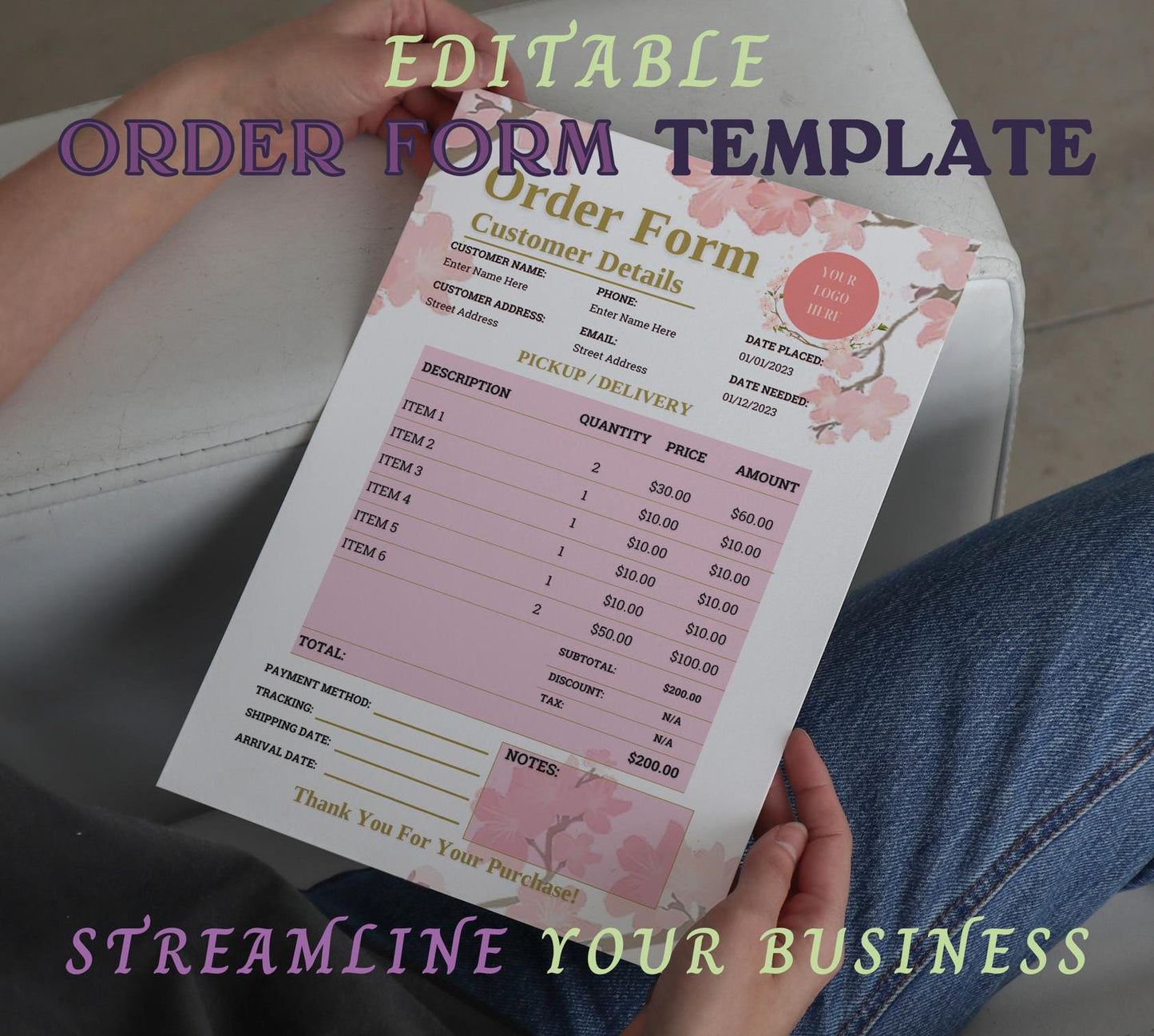 Event/Wedding Planner/Floral/Photography Print Order Form Template Custom Wholesale Catalog Purchase Order Tracker Small Craft Business Form