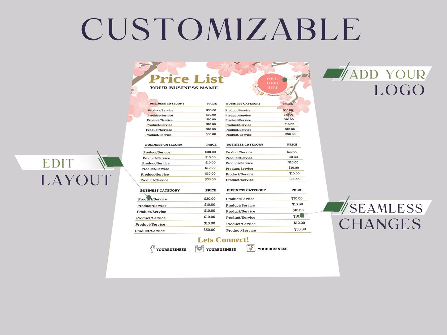 Event/Wedding Planner/Floral/Photography Price List Template Wholesale Catalog Line Sheet Marketing Small Business Product Packaging Form