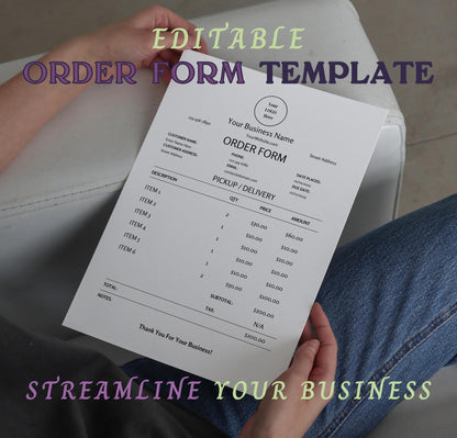 Minimal Purchase Order Form Template| Customer Billing Statement | Small Business Invoice Template Download | Custom Order Form |Photography