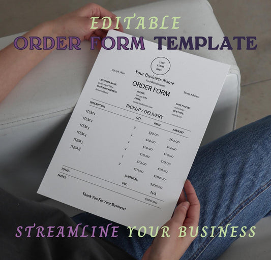 Minimal Purchase Order Form Template| Customer Billing Statement | Small Business Invoice Template Download | Custom Order Form |Photography