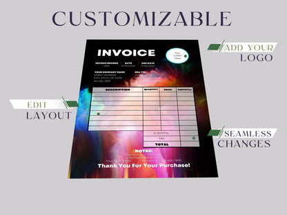 Creative Rainbow Business Invoice Template Word Editable Freelance Craft Order Form Marketing Small Business for Sale Printable Stationery